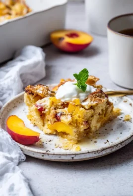 Peach Breakfast Bake fresh out of the oven, ready to serve for summer breakfast.