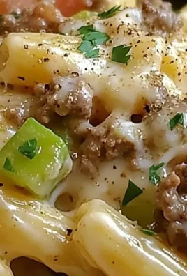 Bowl of creamy Philly Cheesesteak Pasta topped with cheese and peppers