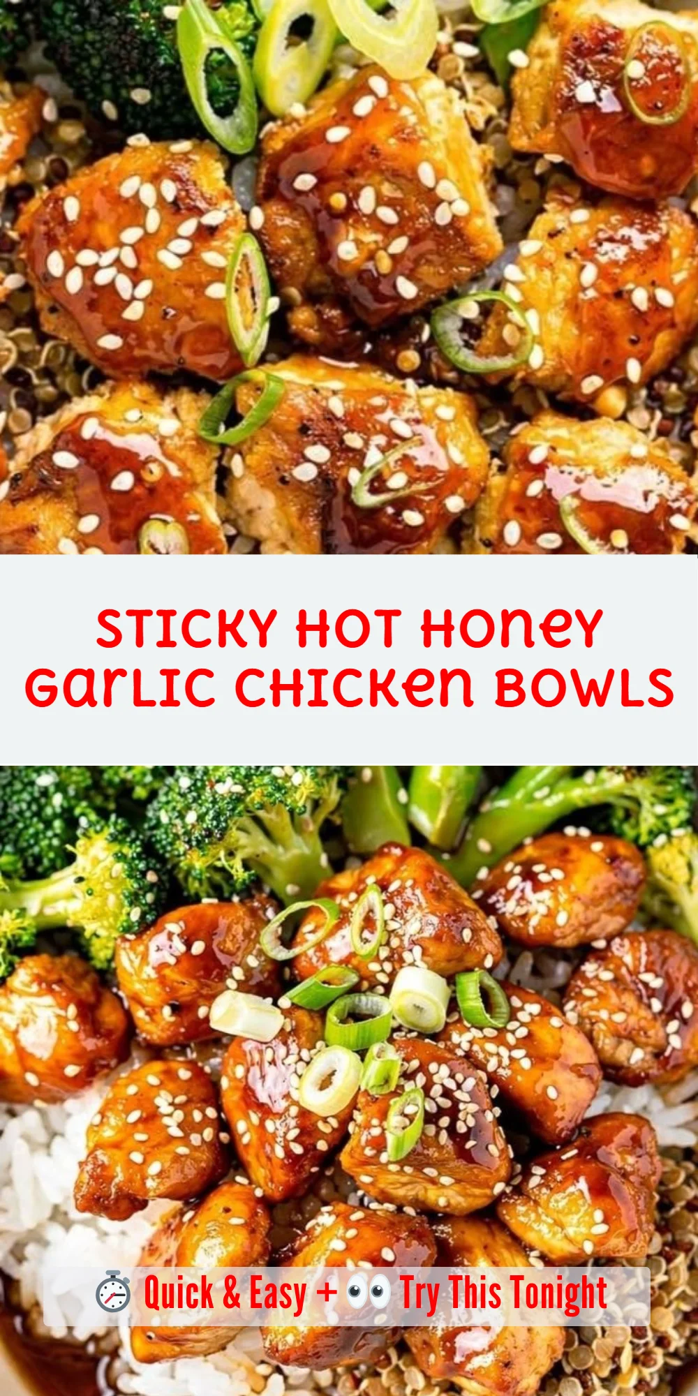 Sticky Hot Honey Garlic Chicken Bowls