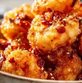 Ultra-crispy hot honey fried shrimp served with a spicy glaze