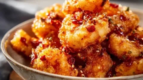 Ultra-crispy hot honey fried shrimp served with a spicy glaze