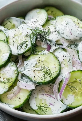 Creamy cucumber salad with fresh herbs and dressing in a bowl.