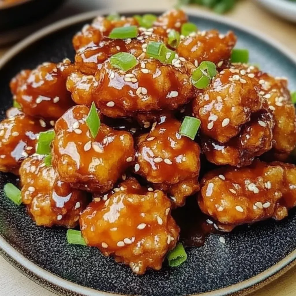 Crispy Chinese honey chicken served on a plate with colorful vegetables