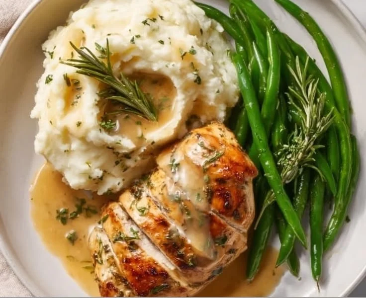Crispy garlic herb lemon chicken garnished with fresh herbs on a plate.