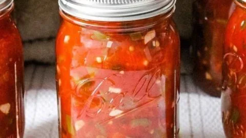 Homemade salsa in mason jars ready for canning
