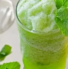 Refreshing limonana - Middle Eastern frozen mint lemonade served in a glass